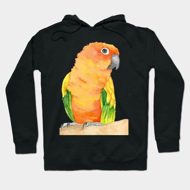 sun parakeet watercolor bird portrait painting Hoodie by Oranjade0122